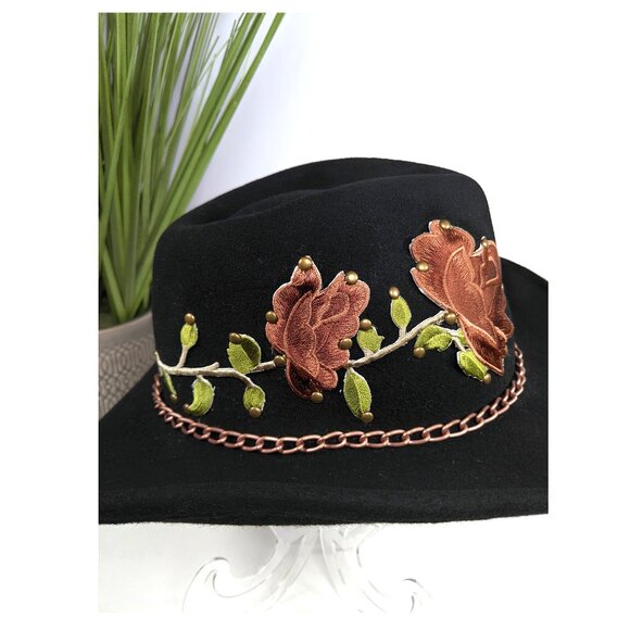SCALA 100% Wool Felt Western Wear Cowgirl Hat Black Pink Rose Applique\' One Size main image 6